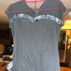Cute Grey T-shirt with Sequin and Mesh Detail